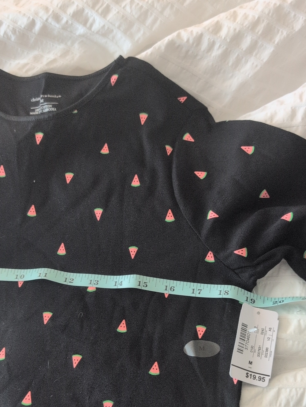 NWT Christopher & Banks 3/4 Sleeve Top Black Watermelons Women's Med
